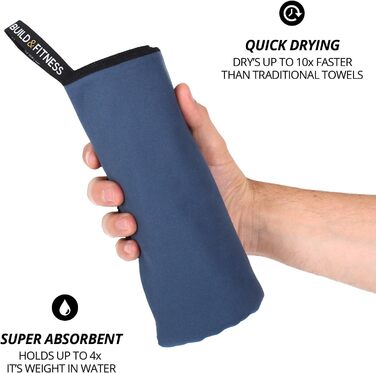 Рушник мікрофібра Build & Fitness: Швидковисихаючий, компактний, надзвичайно поглинаючий, легкий. Ідеальний для подорожей, пляжу та спорту (180x90 см, темно-синій)