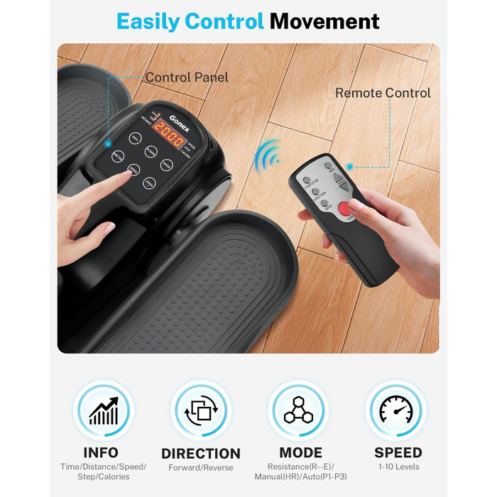 Еліптичний тренажер Gonex під стіл для літніх людей з 10 рівнями опору, тренажер для ніг, як у телепередачі, педальний тренажер, 10 швидкостей та 3 автоматичні режими, чорний