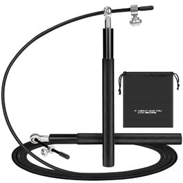 Стрибкове канат Flintronic Speed Springseil: регульований 300 см, з подвійним підшипником та алюмінієвою ручкою. Ідеально для CrossFit, фітнесу, боксу та кардіо. (#4 Чорний)