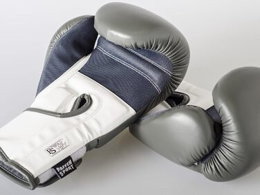 Боксерські рукавички Paffen Sport FIT з дихаючою сіткою на долоні для боксу, кікбоксингу, муай-тай, K1 та інших єдиноборств, білі (сірий/білий, 16oz)