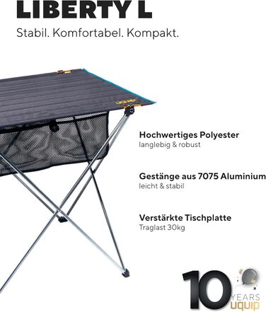 Стіл кемпінговий Uquip Liberty L Grey 58x65x80 см - алюмінієвий складаний стіл для пікніка, кемпінгу, фестивалів та саду (вантажність 30 кг)