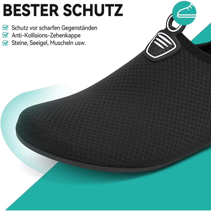 Аквашузи для плавання та відпочинку на пляжі: чоловічі та жіночі, швидковисихаючі, з антиковзаючою підошвою, для йоги та басейну, розмір 35-47 EU (46 EU, 803 Чорний)