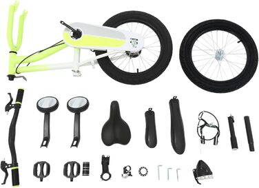 Дитячий велосипед 16 дюймів для дітей 5-8 років, регульована висота, з додатковими колесами та LED-ліхтариком (жовтий)