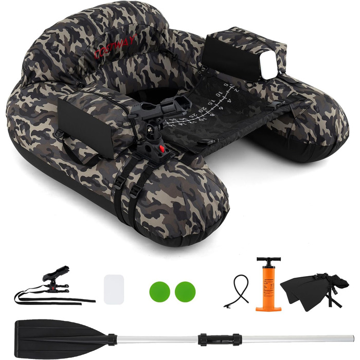 COSTWAY Belly Boot - надувне рибальське сидіння для лову риби, зелений (камуфляж)