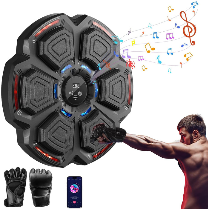 Музична бокс-машина FOOING зі світлодіодами, Bluetooth та рівнями швидкості для дорослих та дітей. Тренувальний пристрій для зняття стресу з боксерськими рукавичками для домашніх тренувань. Інтелектуальне фітнес-обладнання.