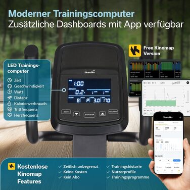 Еліптичний тренажер Skandika Crosstrainer Carbon P23: 23 програми, 16 рівнів, компактний, тихий, сумісний з Kinomap App, до 135 кг