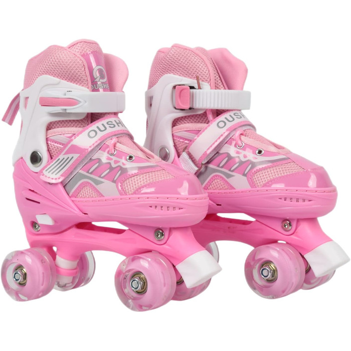 Роликові ковзани класичні для дівчаток та хлопчиків, з/без світними колесами, для початківців, розмір M (32-37) (S (27-32), Рожевий)