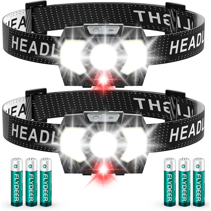 Лампа налобная LED Lsnisni 2000 люмен (2 шт/1 шт), надзвичайно яскрава, 6 режимів світла, червоне світло, батарейки в комплекті, IPX5 водонепроникність для дітей та дорослих, кемпінг, біг, риболовля, заряджається - 2 шт.