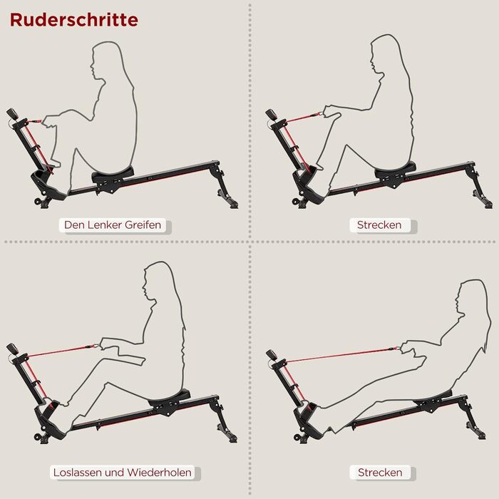 Гребний тренажер для дому, складаний, до 120 кг, червоний