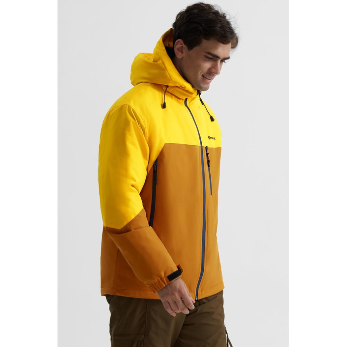 Чоловіча лижна куртка GEMYSE з інтегрованими підтяжками та капюшоном. Тепла водонепроникна зимова куртка-вітрівка для сноубордингу та хайкінгу. Розмір XXL. Кольори: золотисто-жовтий та реальгар-коричневий