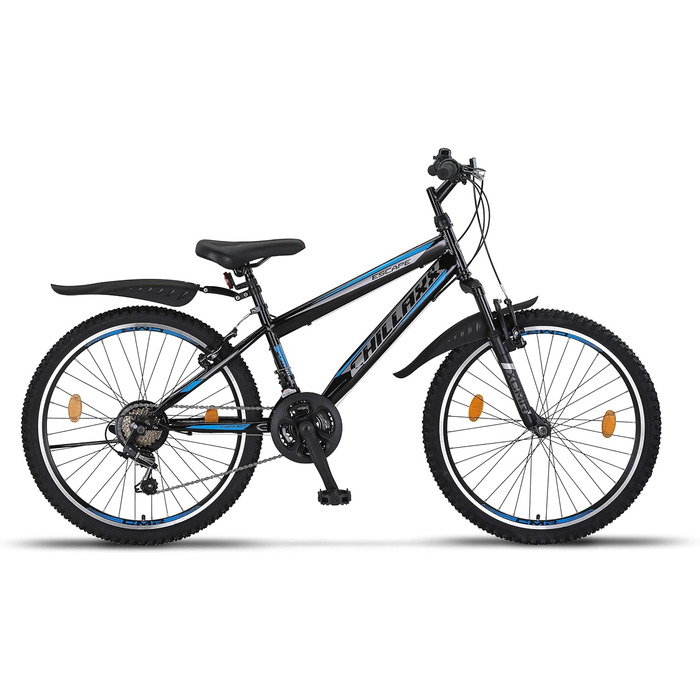 Гірський велосипед Chillaxx Bike Escape 24/26 дюймів, 21 швидкість, для дівчат, хлопців, жінок і чоловіків, чорний-синій, V-гальма, преміум-якість