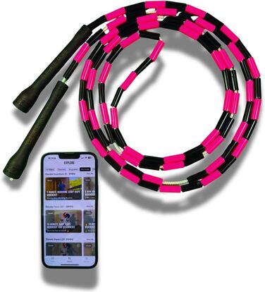 Стрибкове канат Elevate Rope Pro з перлинками, 3м, регульований, чорно-рожевий - для фрістайлу, кардіо та трюків