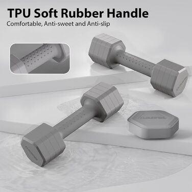 Регульовані гантелі 2 шт. в наборі, 4 в 1, гантелі з вільними вагами, гантелі для жінок вдома, набір гантелей 2.3 кг з неслизькою ручкою для домашнього спортзалу, тренувань та фітнесу, сірий колір