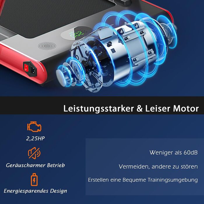 Бігова доріжка COSTWAY 2 в 1, складана, 2,25 к.с., з APP, Bluetooth, дистанційним керуванням, швидкість 1-12 км/год, для дому, червона