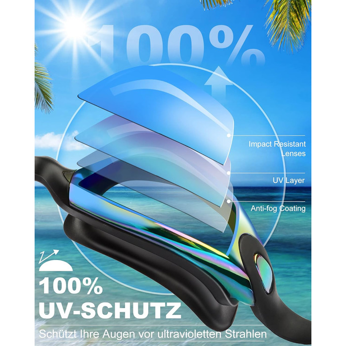 Окуляри для плавання Zerhunt для чоловіків, жінок, дітей. Антизапарні, з захистом від УФ. Окуляри для дайвінгу та водного спорту. Подарунок для чоловіків, жінок, дівчаток та хлопчиків 10+