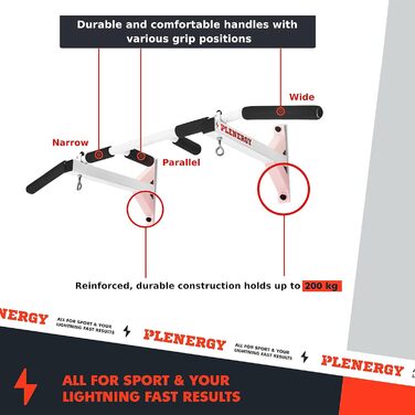 Турнік для стелі та стіни Plenergy S5, чорний, 6 нековзних ручок, комплект для монтажу