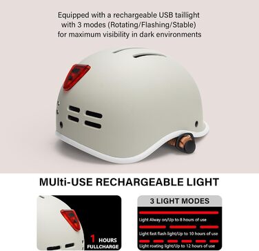 Велошолом Ckorison для дорослих з USB-підсвіткою, міський шолом для жінок і чоловіків, підходить для самокатів і скейтбордів, регульований розмір 56-61 см