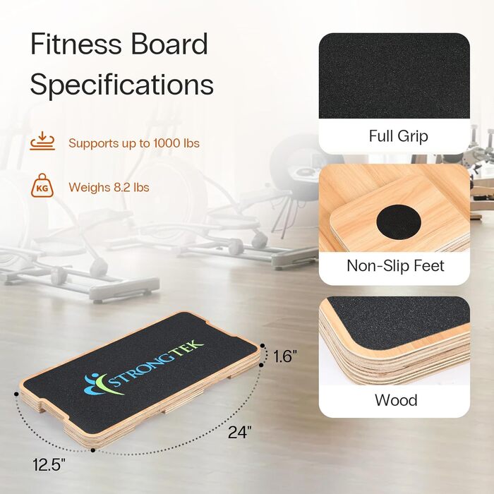Дерев'яний фітнес-борд StrongTek - балансборд для координації, сили та стабільності. Для дому, офісу та реабілітації