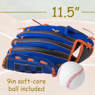 Рукавичка для бейсболу Urby для лівшів, дитяча та юнацька, 11.5 дюймів (7-11 років), чорно-синя