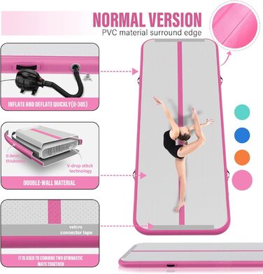 Надувний гімнастичний килимок Dwzdd Air Track 3/4/5/6м, рожевий 300x100x10см для дому, фітнесу, акробатики, дитячих тренувань