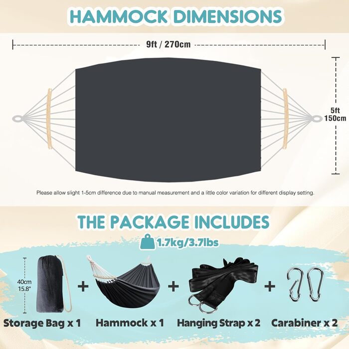 Гамак для відпочинку Anyoo: міцний, знімний, портативний, сірий для дому/саду/пляжу