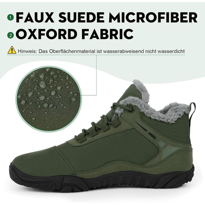 Чоботи для піших прогулянок Ruyi Barfußschuhe Winter Warm: тепла зимова модель для жінок та чоловіків, водонепроникні, з антиковзкою підошвою та широкою передньою частиною (армійний зелений, 44 EU)