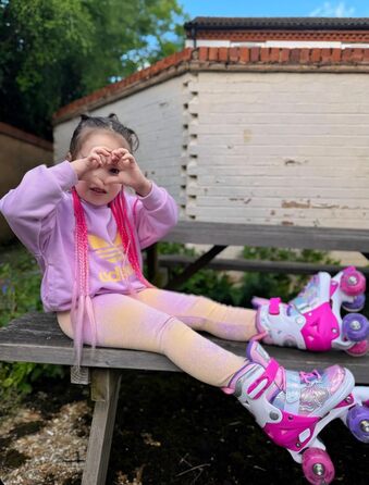 Дитячі ролики Nattork для дівчаток та хлопчиків, 4 розміри, регульовані, ролики на 4 колесах з мотивом метеликів та квітів, подарунок на день народження для занять спортом в приміщенні та на вулиці (M (EU 32-36), Рожево-червоний)