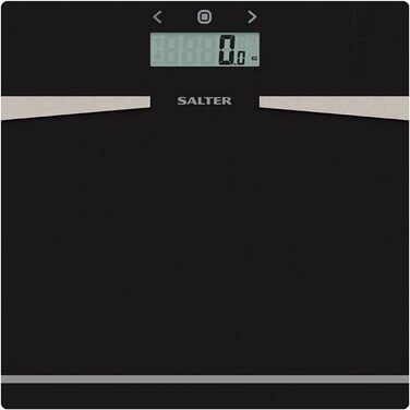 Ваги для ванної Salter 9121 BK3R, скляні, 180 кг, вимірювання ваги, жиру, води та ІМТ, 12 користувачів, LCD-дисплей, атлетичний режим, чорні