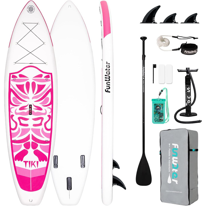 Надувний SUP-борд FunWater 10'6'-11'6' TIKI ROSA з аксесуарами: весло, насос, антиковзаюче EVA-покриття
