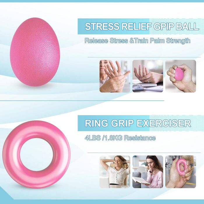 Набір для тренування сили рук Griffkrafttrainer (5шт) з тренажерами для пальців, м'ячем для зняття стресу та сумкою для перенесення, рожевий
