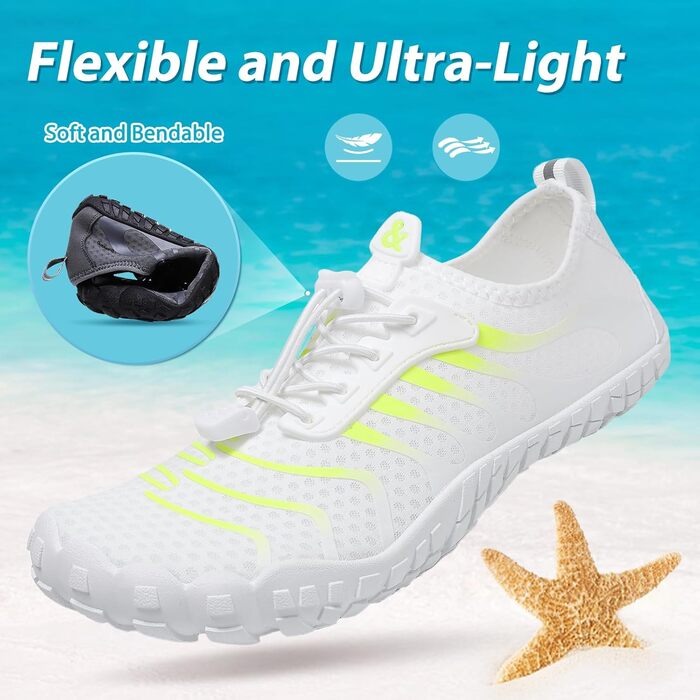 Водні шкарпетки для плавання та відпочинку на пляжі: чоловічі та жіночі шкарпетки для води, швидко сохнуть, з дренажними отворами, для басейну, моря, серфінгу, каякінгу, фітнесу, розміри 36-46 EU (39 EU, білий)