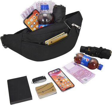 Сумка на пояс Bauchtasche унісекс: спортивна, для телефону, грошей, фітнесу, велосипеда, кемпінгу - чорна 33x6.5x14 см