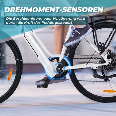 Електровелосипед AOIHO 28'' для чоловіків і жінок з датчиком крутного моменту, акумулятором 36В 360Вт·год, запас ходу до 80 км, 3 режими їзди, 6-ступенева трансмісія, міський електробайк