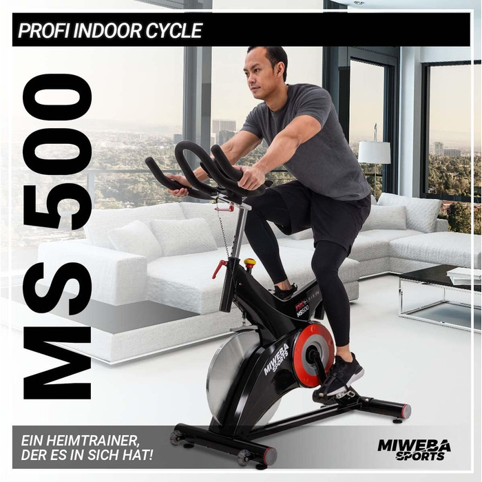 Велотренажер Miweba Sports Profi MS500 для дому, 25 кг маховик, навантаження до 150 кг, пульсомір, плавне регулювання опору, спінбайк, ергометр