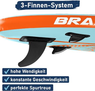 SUP дошка BRAST Shark надувна з комплектом аксесуарів (320x81x15 см) - блакитно-помаранчевий