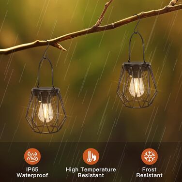 2 Сонячні ліхтарі для саду та вулиці, LED, водонепроникні, металеві, чорні, (діамант)