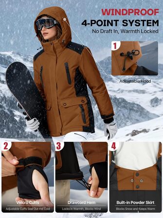 Водонепроникна зимова куртка FREE SODIER для жінок, тепла флісова підкладка, капюшон, зварні шви, колір: гірчичний (XL)
