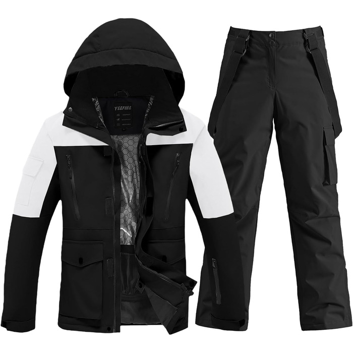 Комплект гірськолижний чоловічий: куртка та штани, сніговий костюм, водонепроникний, вітронепроникний, для сноуборду та гірських лиж, HOTIAN (XS, BaiH+BK)