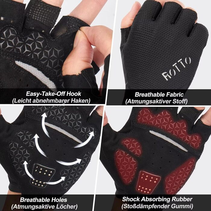 Велосипедні рукавички ROTTO напівпальцеві, з підкладкою, унісекс, чорні, розмір S