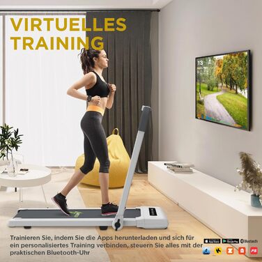 Електричний біговий тренажер ArtGo GIOTTO 2-в-1 з App KINOMAP/ZWIFT/BITGYM, Bluetooth, 6 програм, 1.5 PS (3 HP пік), легкий, компактний, білий/чорний