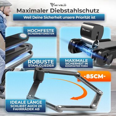 Замок для велосипеда MIVELO, складний, висока безпека, 85 см, з ключем та кріпленням. Підходить для електровелосипеда, MTB та шосе