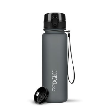 Пляшка для води 720°DGREE 'uberBottle' з ситечком, Tritan, 500 мл, чорна матова - для спорту, школи, фітнесу, велосипеда, дітей