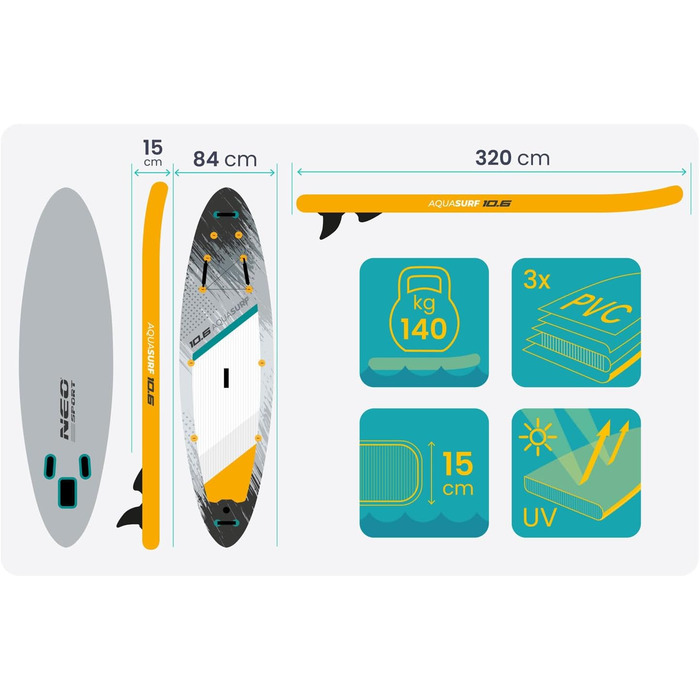 Надувний SUP Neo-Sport Stand Up Paddle Board 10.6 (Aquasurf) - Комплект з аксесуарами