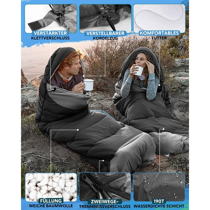 Сплячий мішок 3-4 сезони, водонепроникний, ультралегкий, для дорослих та дітей, з внутрішньою кишенею, 220*75см (зелений/чорний)