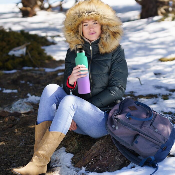 Термос-пляшка KollyKolla 750 мл, для води та газованих напоїв, з трубочкою, без BPA, з подвійними стінками, ізольована, для школи, подорожей, кемпінгу, блакитний + темно-синій