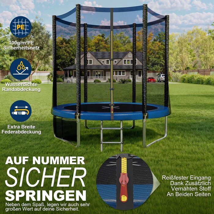 Трамплін JUMMICO Outdoor для дітей з драбиною та боковою кишенею, Ø 183/228/305/366/427 см, сертифікат GS