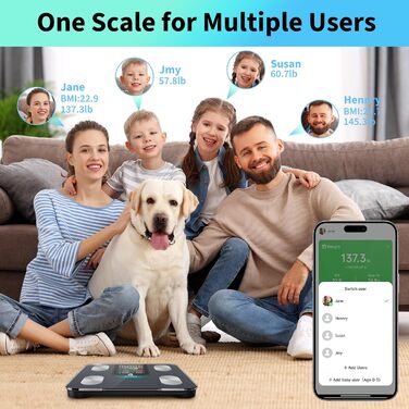 Вага Arboleaf для вимірювання жиру в тілі, аналіз складу тіла з LED-дисплеєм, Bluetooth, до 180 кг, чорний CS20L