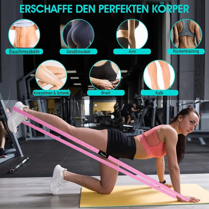 Набір з 3 еластичних стрічок для фітнесу - для м'язів, йоги, пілатесу - сині, рожеві, фіолетові - з сумкою