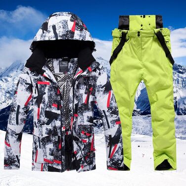 Зимовий костюм для лижного спорту 2 частини (куртка з капюшоном та штани) для чоловіків, водонепроникний, вітронепроникний, теплий, колір зелений
