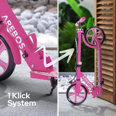 Самокат AREBOS Cityroller для дітей і дорослих, складаний, з регульованою висотою, XXL колесами, ременем для перенесення, гальмом, до 100 кг